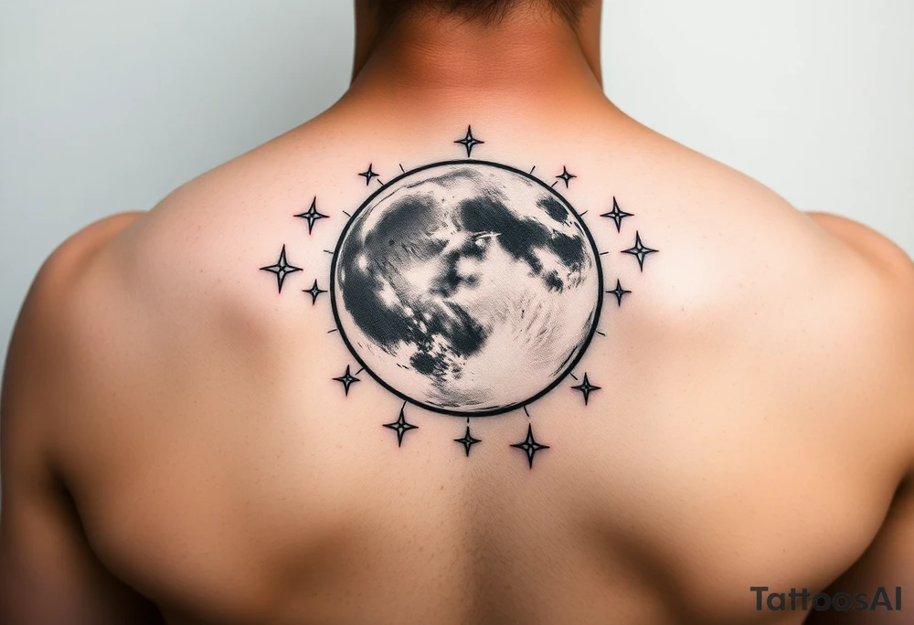 Full moon with stars tattoo idea