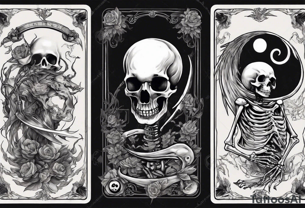 Ying yang death tarot card scythe skeleton tattoo idea