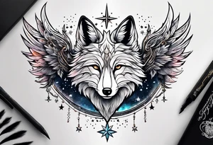 Constellation, wing , snow , cross , fox tattoo idea