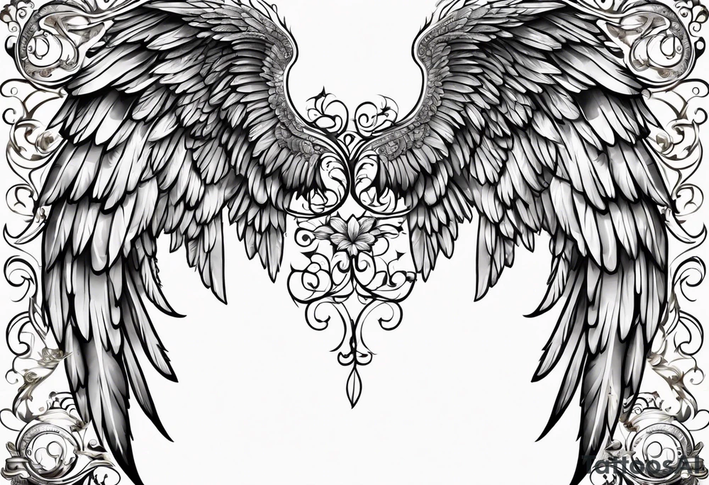 beautiful angel wings with filigree tattoo idea