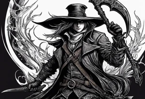 Bloodborne hunter, holding  scythe, going insane tattoo idea