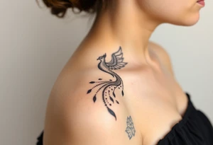 magnificent phoenix rising from golden flames with trailing embers tattoo idea