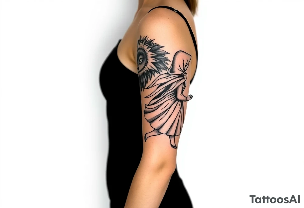 Big bad wolf running behind little red riding hood tattoo idea