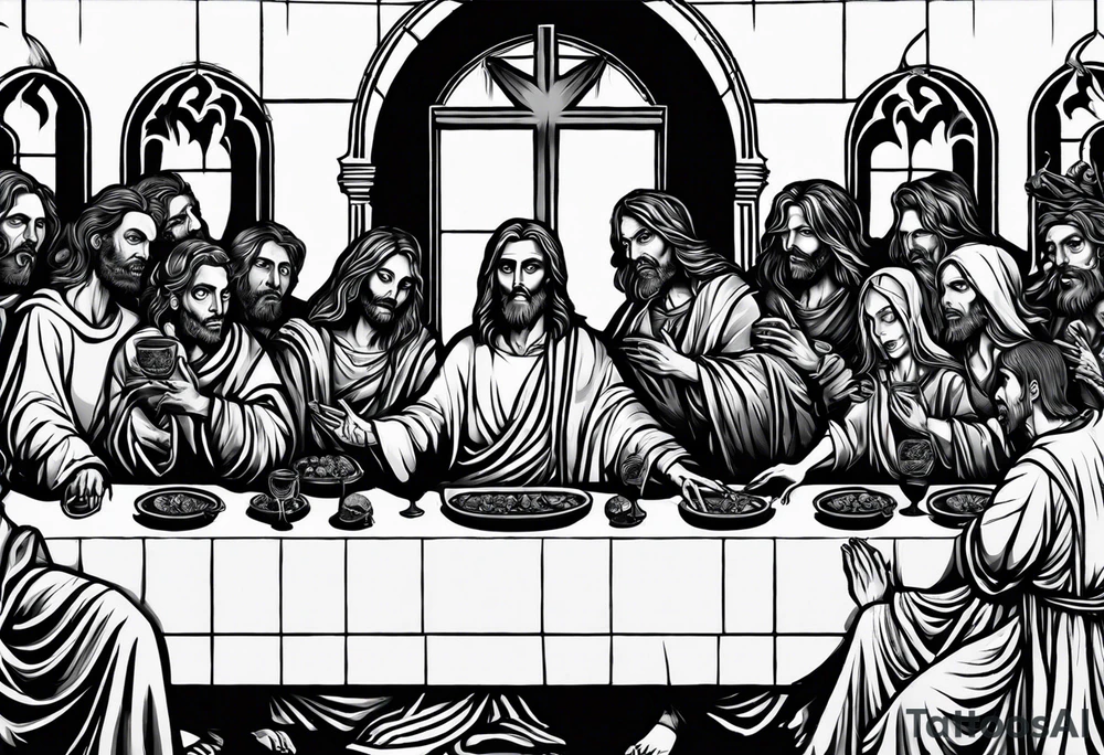 Last supper but everyone is undead, a demon or a skeleton tattoo idea