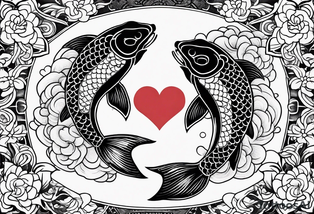 Two koi fish with the kanji letter for love in the middle tattoo idea