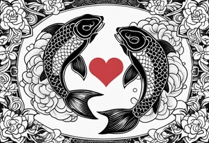 Two koi fish with the kanji letter for love in the middle tattoo idea