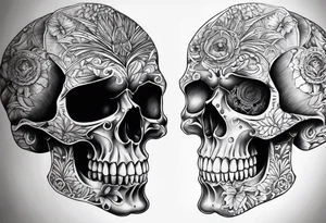 Skull split in two half’s tattoo idea