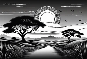 African sunset with flag of cameroun tattoo idea