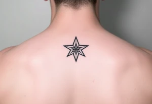 A star tattoo design. symbolizing guidance and empowerment. black and white. small tattoo idea