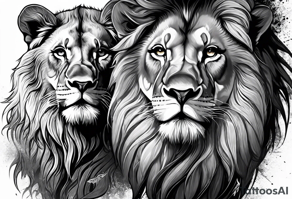 Father lion with two cub lions tattoo idea