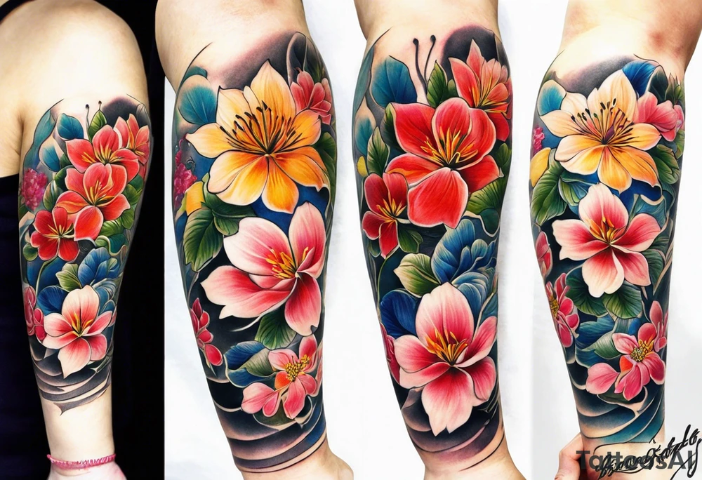 Realistic flower full sleeve tattoo idea