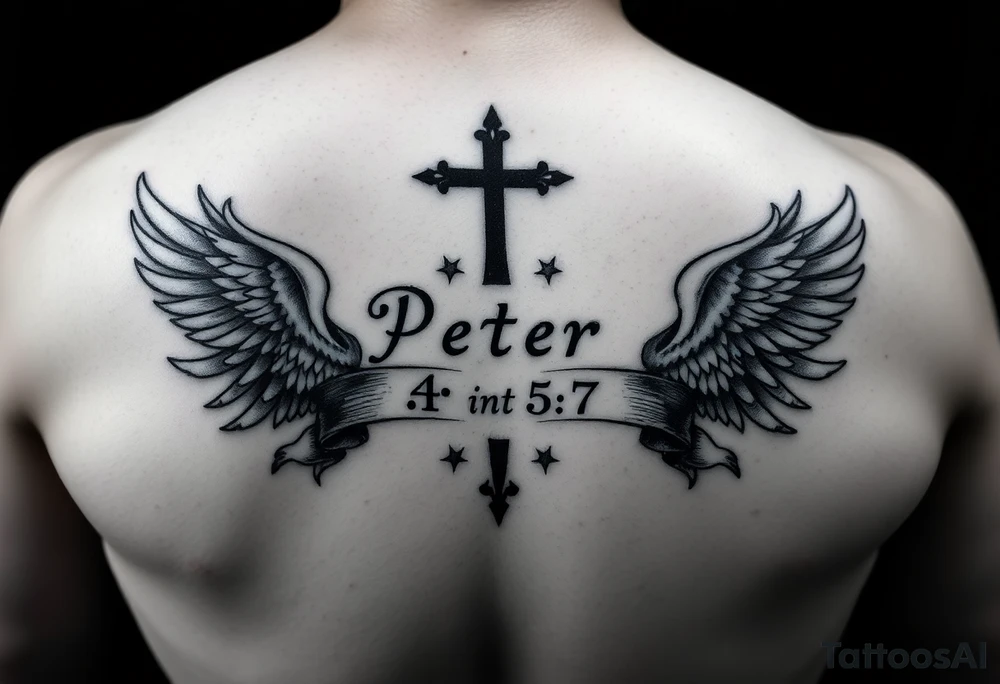 1 peter 5:7 with angels around it tattoo idea