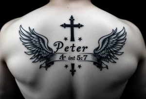 1 peter 5:7 with angels around it tattoo idea