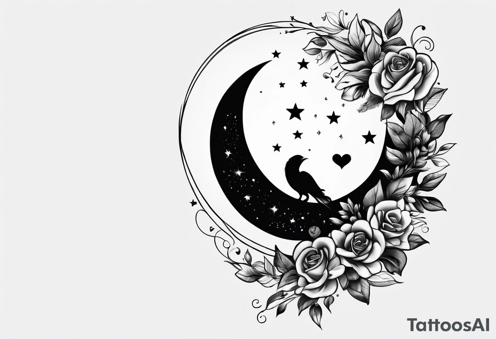 Crescent moon with a love heart inside tattoo idea