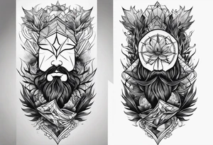 From left shoulder to forearm sleeve tattoo. Fine line geometric, concept design tattoo, ocean thunder fire nature tattoo idea