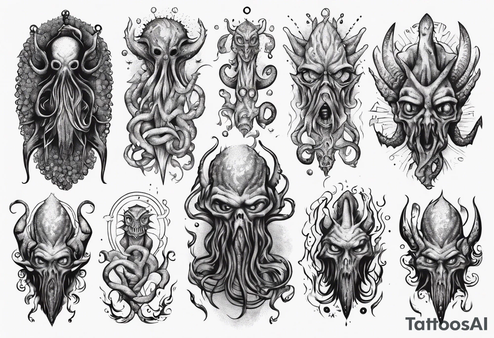 lovecraft monster for arms and forearms tattoo idea