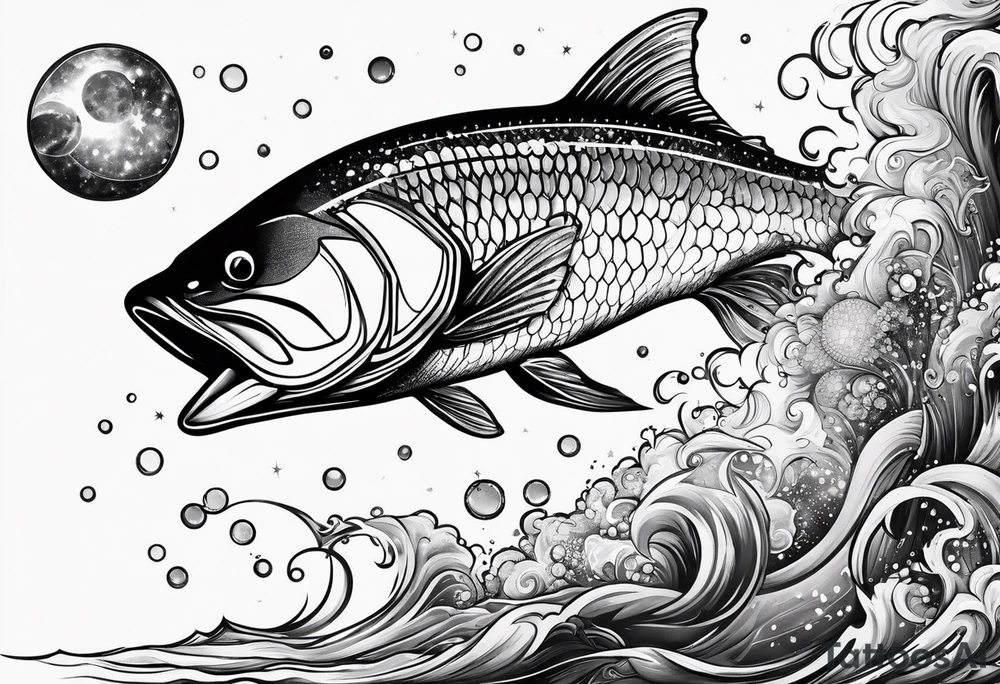 A man fishing into the universe tattoo idea