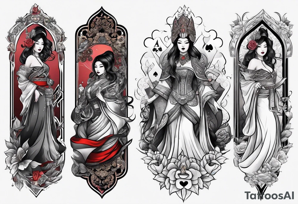 Asian Queen Of Spades sleeve tattoo idea