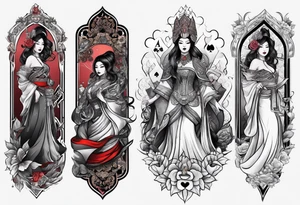 Asian Queen Of Spades sleeve tattoo idea