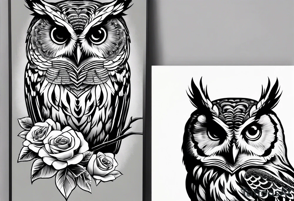 Barred owl with a rose tattoo idea