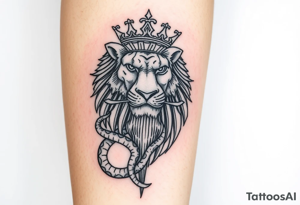 Majestic Lion with Egyptian crown and snake. More detailed tattoo idea