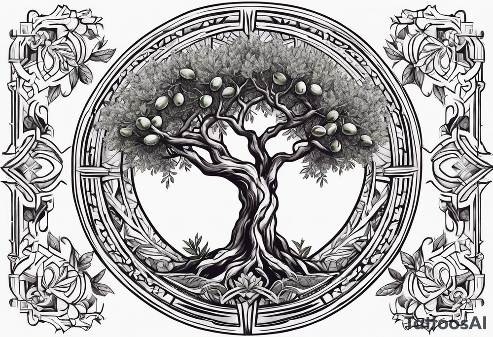 Olive tree with a heart in the middle tattoo idea
