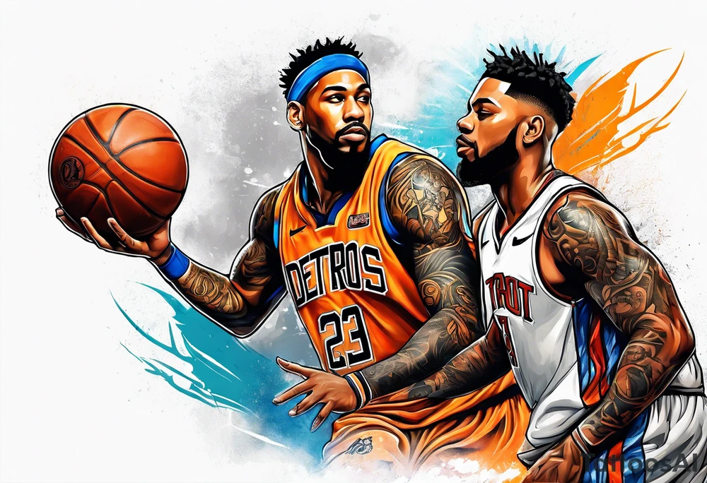 detroit city , basketball player with 23 and virgo symbol tattoo idea