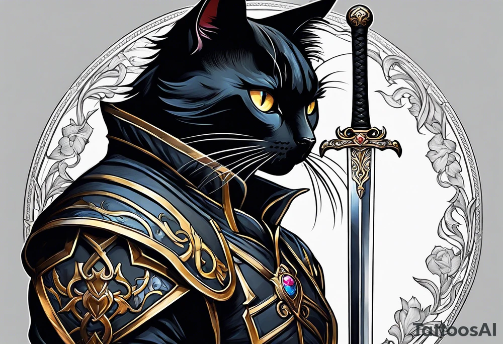 Black cat and sword tattoo idea