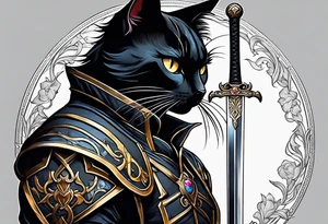 Black cat and sword tattoo idea