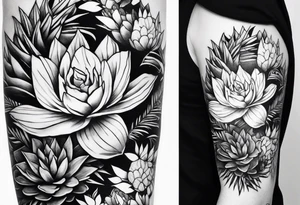 Forearm sleeve with cactus and greenery tattoo idea