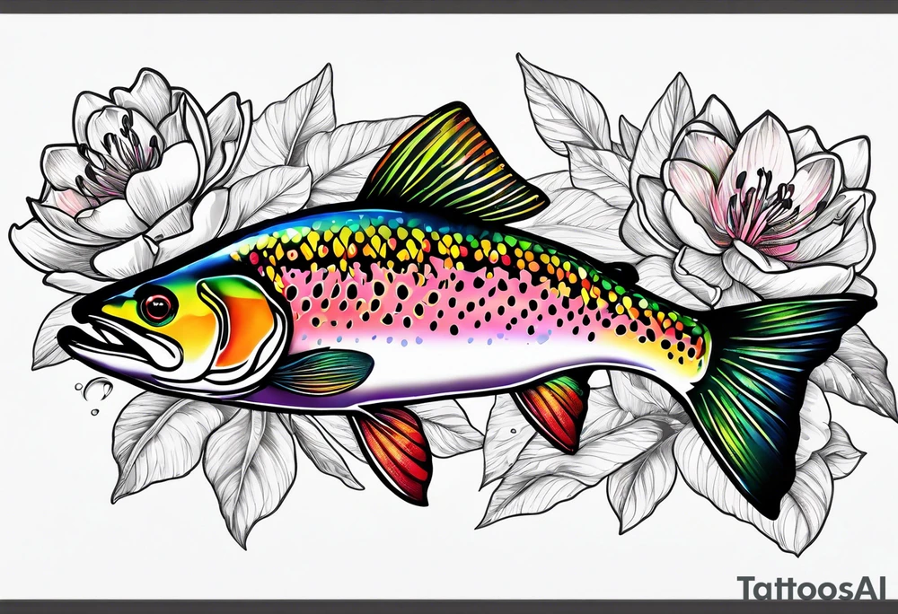 Rhododendron  flowers rainbow trout tattoo idea