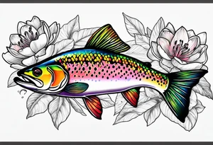 Rhododendron  flowers rainbow trout tattoo idea