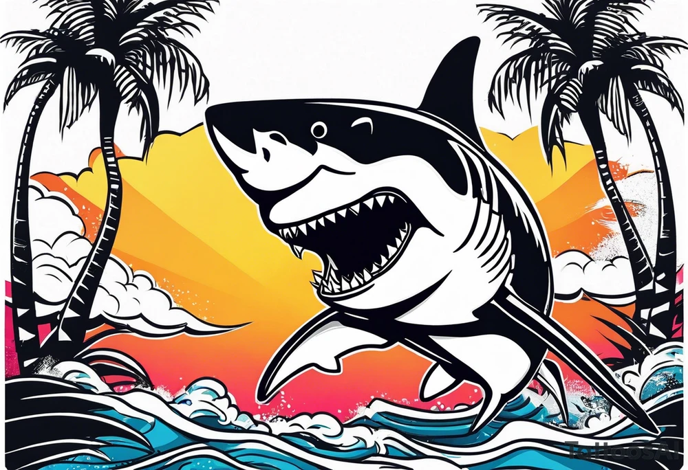 Great white shark, palm trees, $$$$$$ tattoo idea