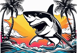 Great white shark, palm trees, $$$$$$ tattoo idea