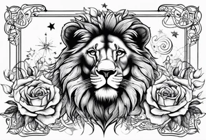 Lion with roses & spiders with stars tattoo idea