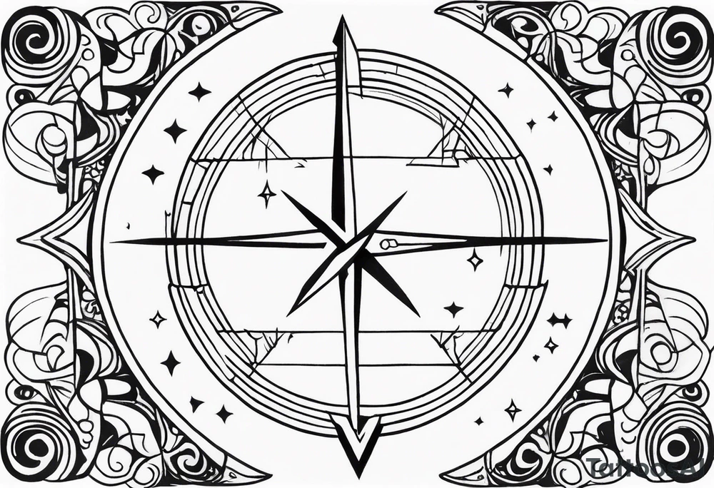 sagittarius symbol with designs for family surrounding it tattoo idea