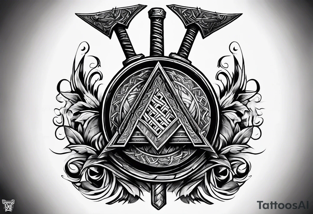 Valhalla valknut sword axe shield tattoo idea