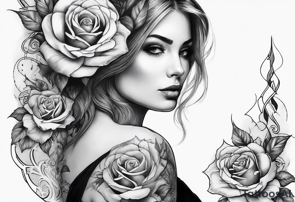 tattoo fool sleeve, old broken gothic home, broken sword, roses tattoo idea