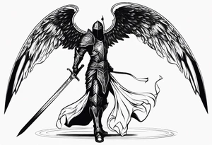 Arch angel hood fighting sword male full body heavenly armor tattoo idea