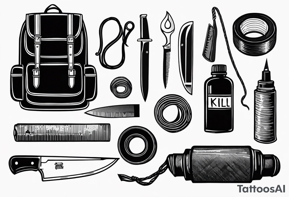 murderers kill kit open backpack knife rope duct tape tattoo idea