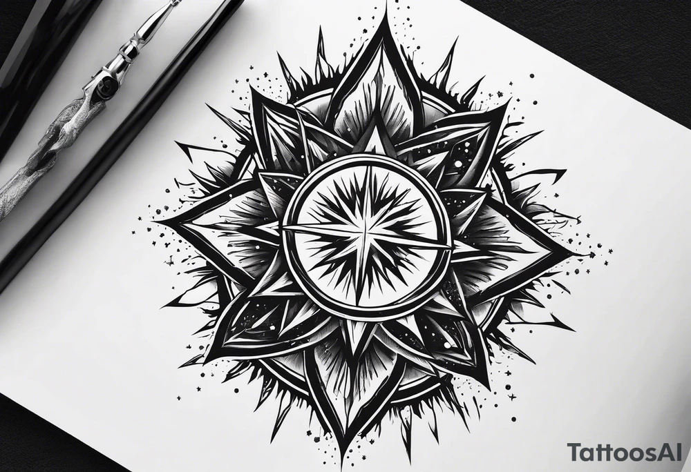 A supernova explosion represented in medieval art style tattoo idea