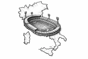 Fine line blackwork country outline with a football stadium inside. tattoo idea
