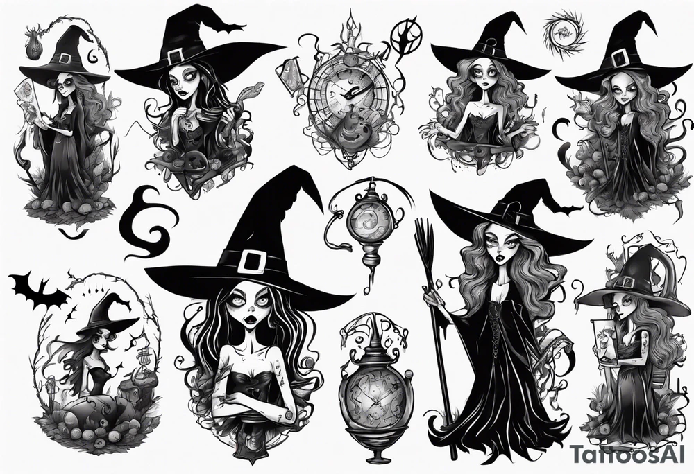 a Tim Burton-style witch tattoo idea