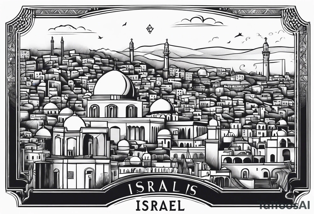 israel city vector vignette tattoo idea