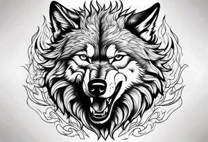 Wolf rising from flames tattoo idea