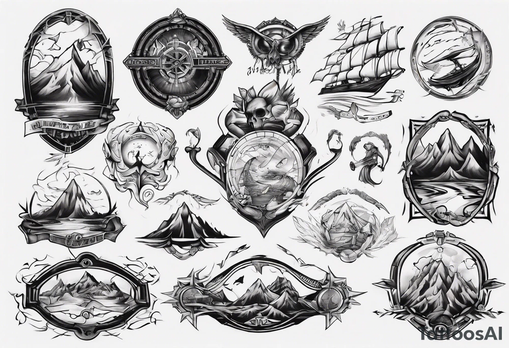Inner bicep, stretched horizontally, visual representation of the journey of life tattoo idea