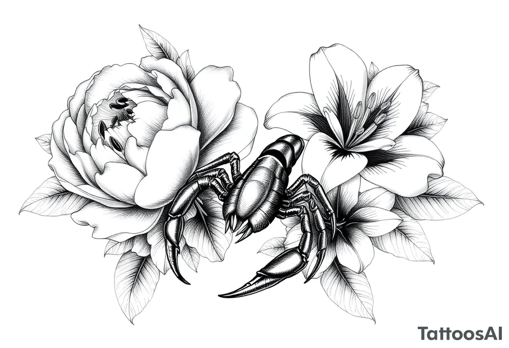 peonies and lilies with scorpion tattoo idea