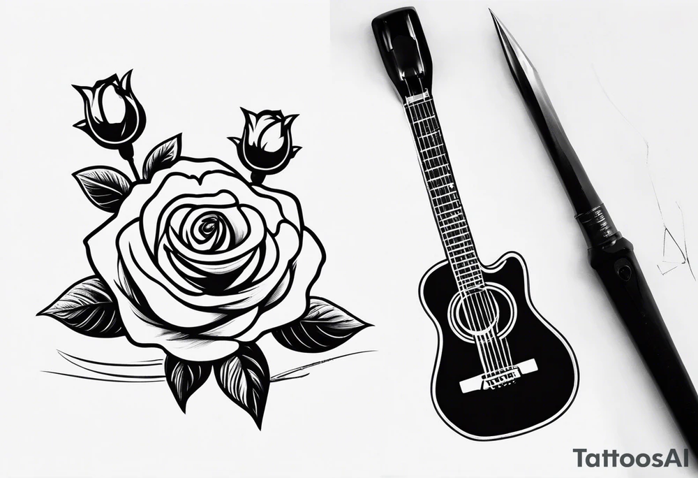 a rose with an acoustic guitar and a wrench tattoo idea