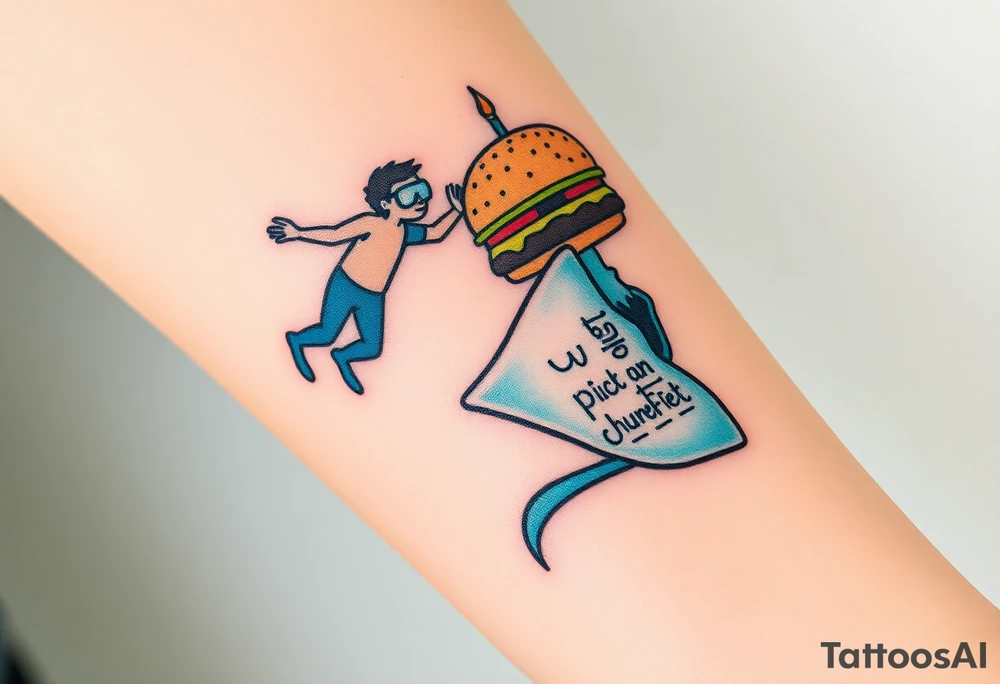 Scooba diver, diving with manta ray belly to belly, huge big mac burger, statue of liberty, in los santos, tattoo idea