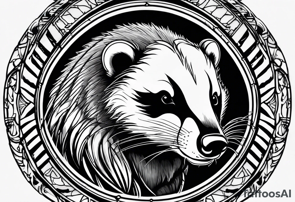 Draw me hunting badger with aggressive full body, killer face with a smile, very long nails and he attacks like a Turkish gladiator to enemy and also he has very deadly looking. The only weapon is his braveness he fights with his nails. Everybody scares after their first sight. And horror type Badger this is. tattoo idea